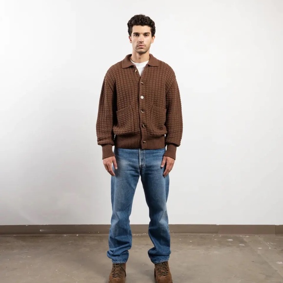 Every Other Thursday Waffle Knit Cardigan Sweater Brown Mens Small - Picture 3 of 5